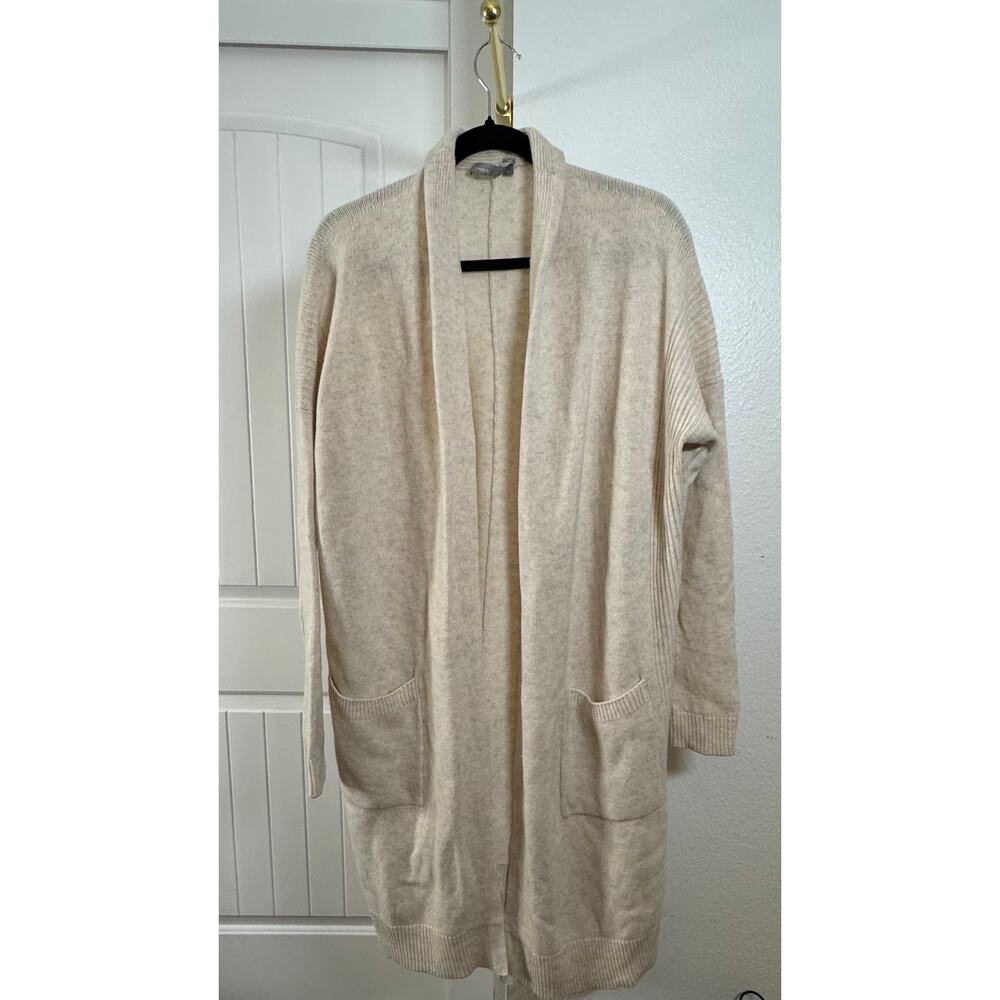 VINCE Sweater Shawl Open Drape Cardigan Natural Cashmere Wool Pockets Collar